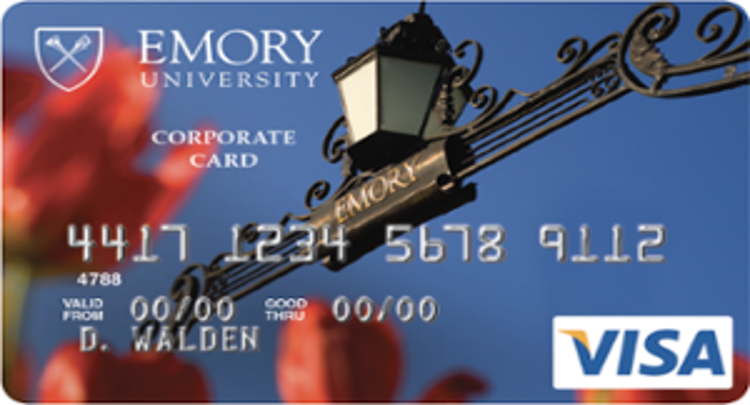A credit card with the Emory gate as the background on the card.