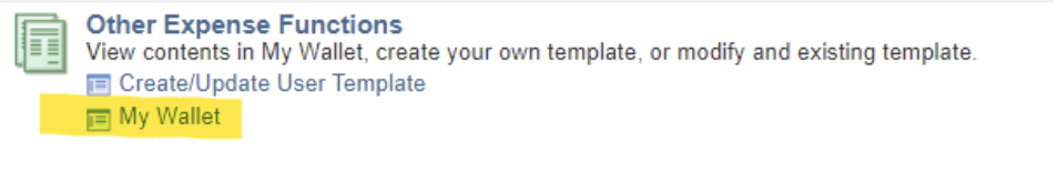 Image of the wallet section under the "other expense functions"